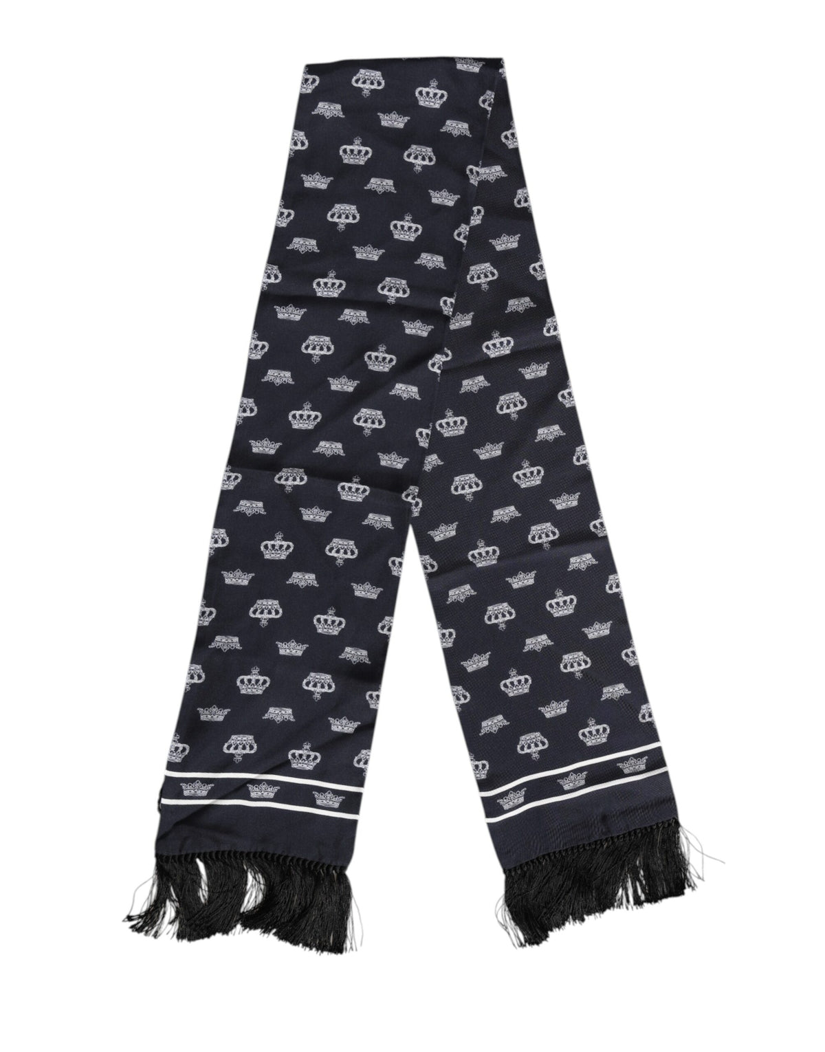 Dolce & Gabbana Black Silk Crown Fringe Men's Foulard Scarf