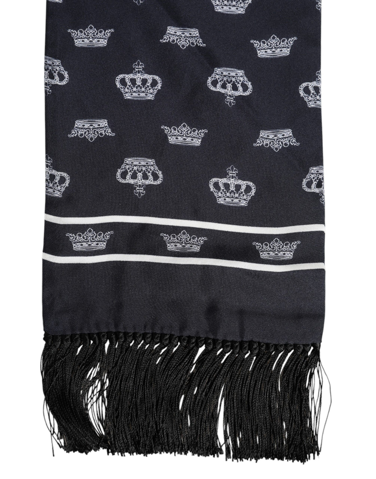Dolce & Gabbana Black Silk Crown Fringe Men's Foulard Scarf
