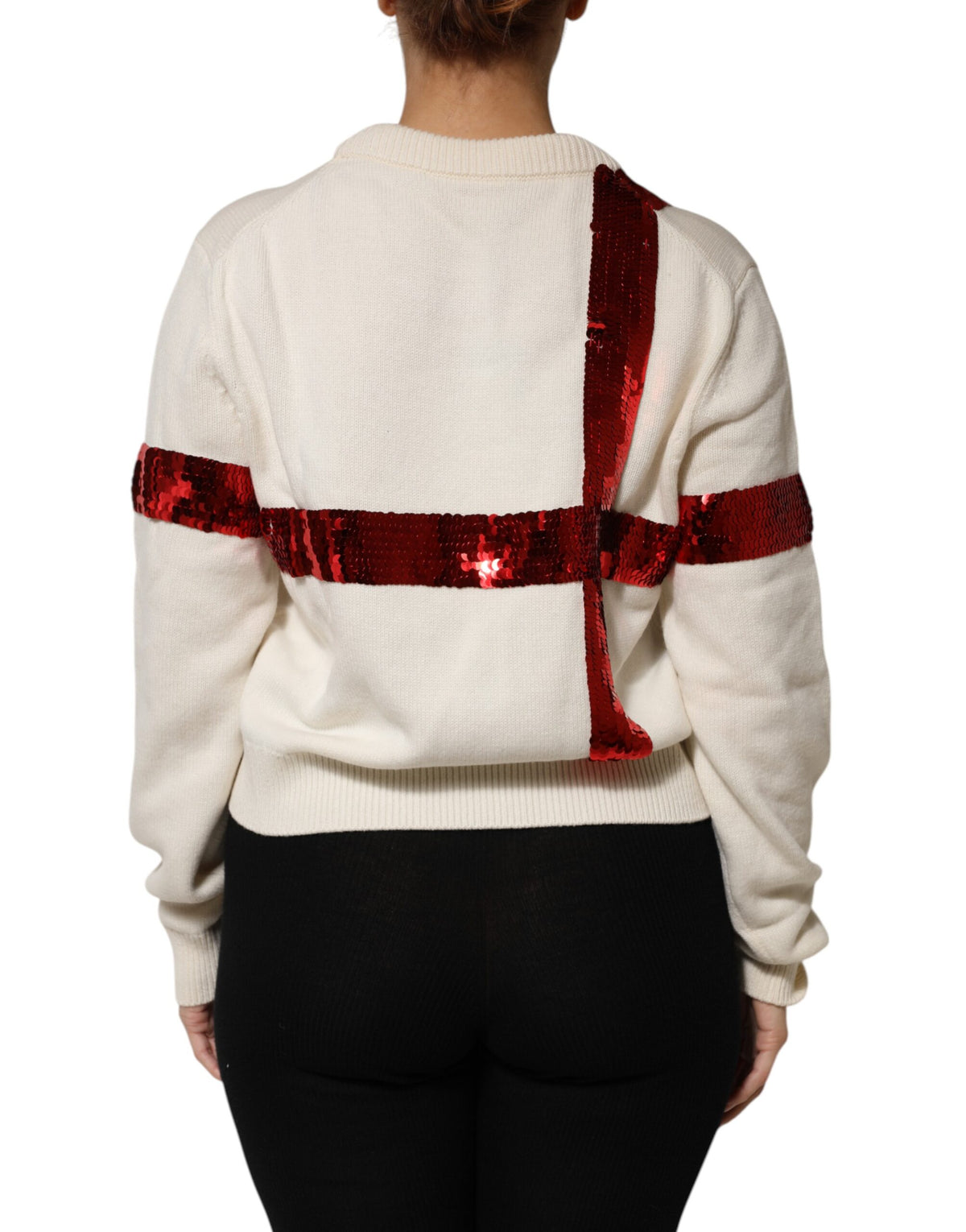 Dolce & Gabbana White Sequin Embellished Crewneck Sweater