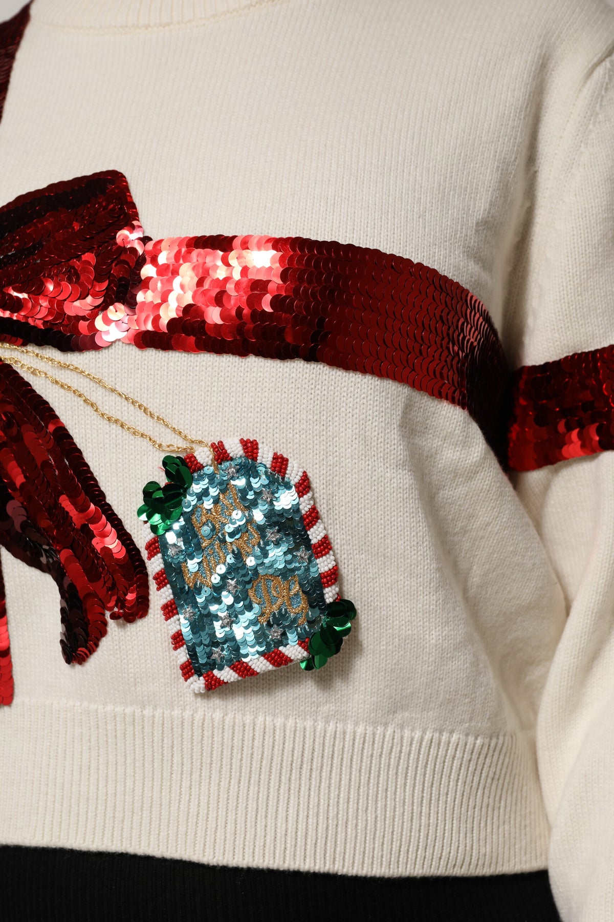 Dolce & Gabbana White Sequin Embellished Crewneck Sweater
