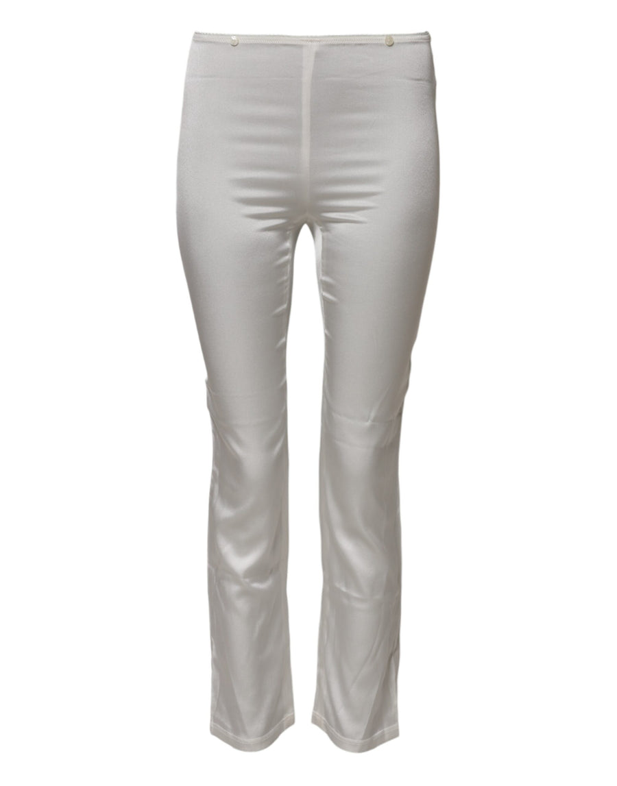Dolce & Gabbana Elfenbeinfarbene konisch zulaufende Seidenhose mit hoher Taille