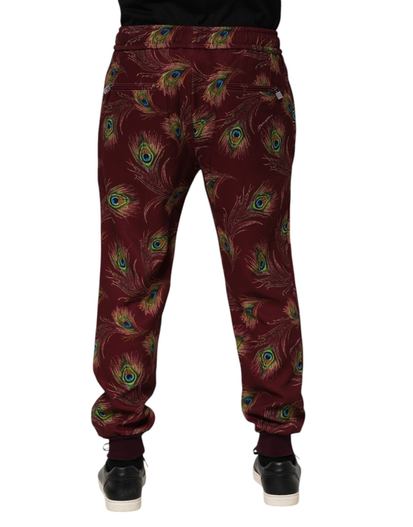 Dolce & Gabbana Burgunder Pfauenfeder-Print Jogger-Hose
