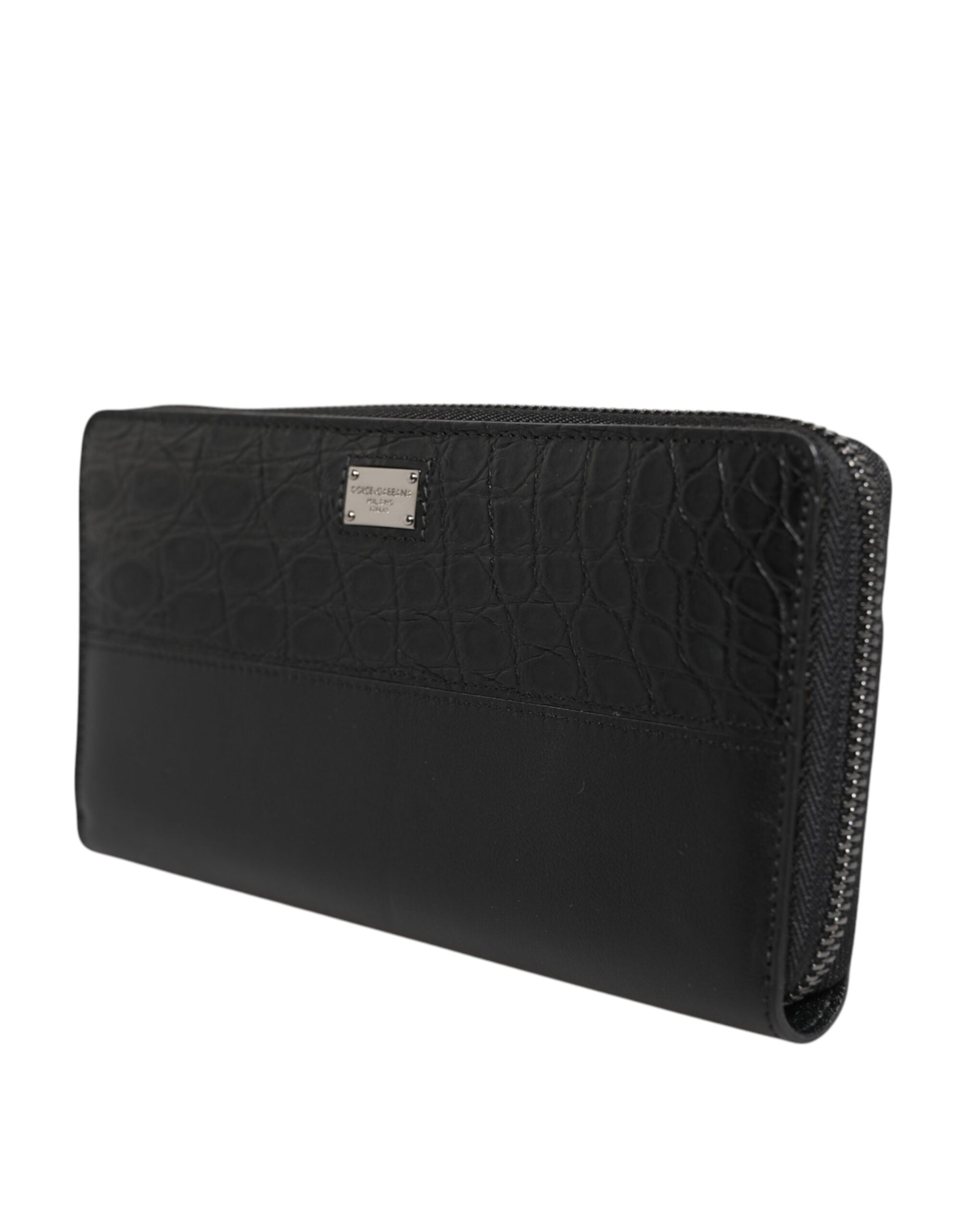 Dolce & Gabbana Schwarzes Leder Logo-Plakette Zip Around Continental Brieftasche