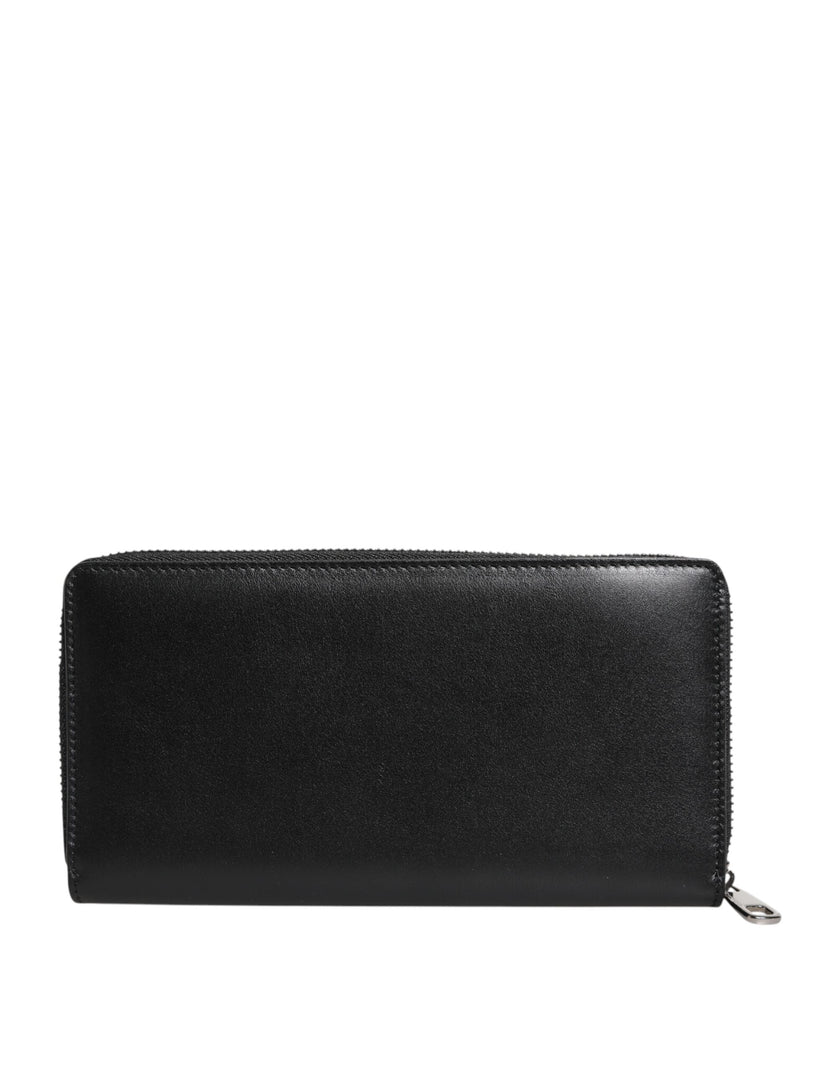 Dolce & Gabbana Schwarzes Leder Logo-Plakette Zip Around Continental Brieftasche