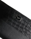 Dolce & Gabbana Schwarzes Leder Logo-Plakette Zip Around Continental Brieftasche