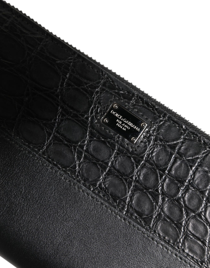 Dolce & Gabbana Schwarzes Leder Logo-Plakette Zip Around Continental Brieftasche