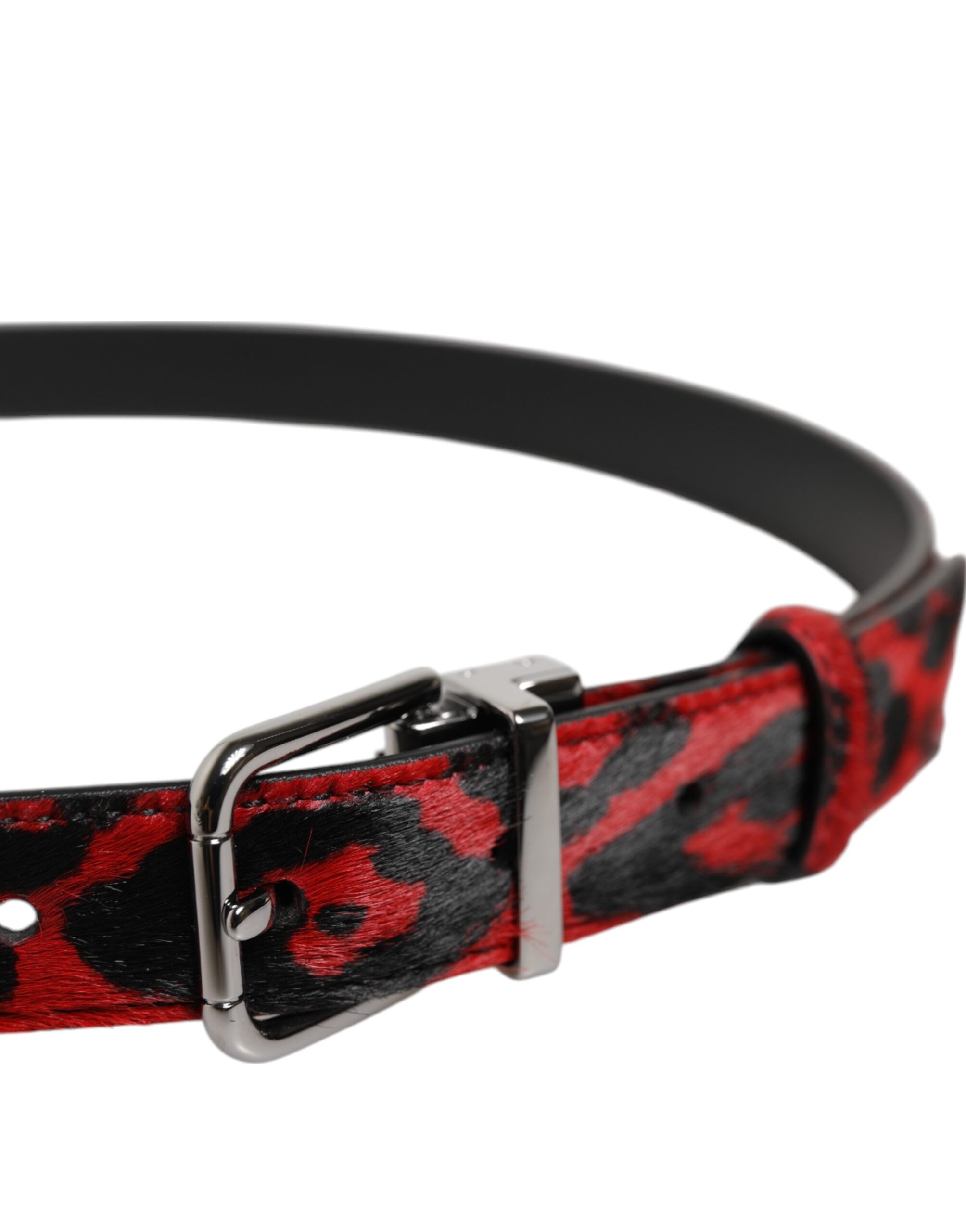 Dolce & Gabbana Schwarz Rot Leopard Silber Metallschnalle Gürtel