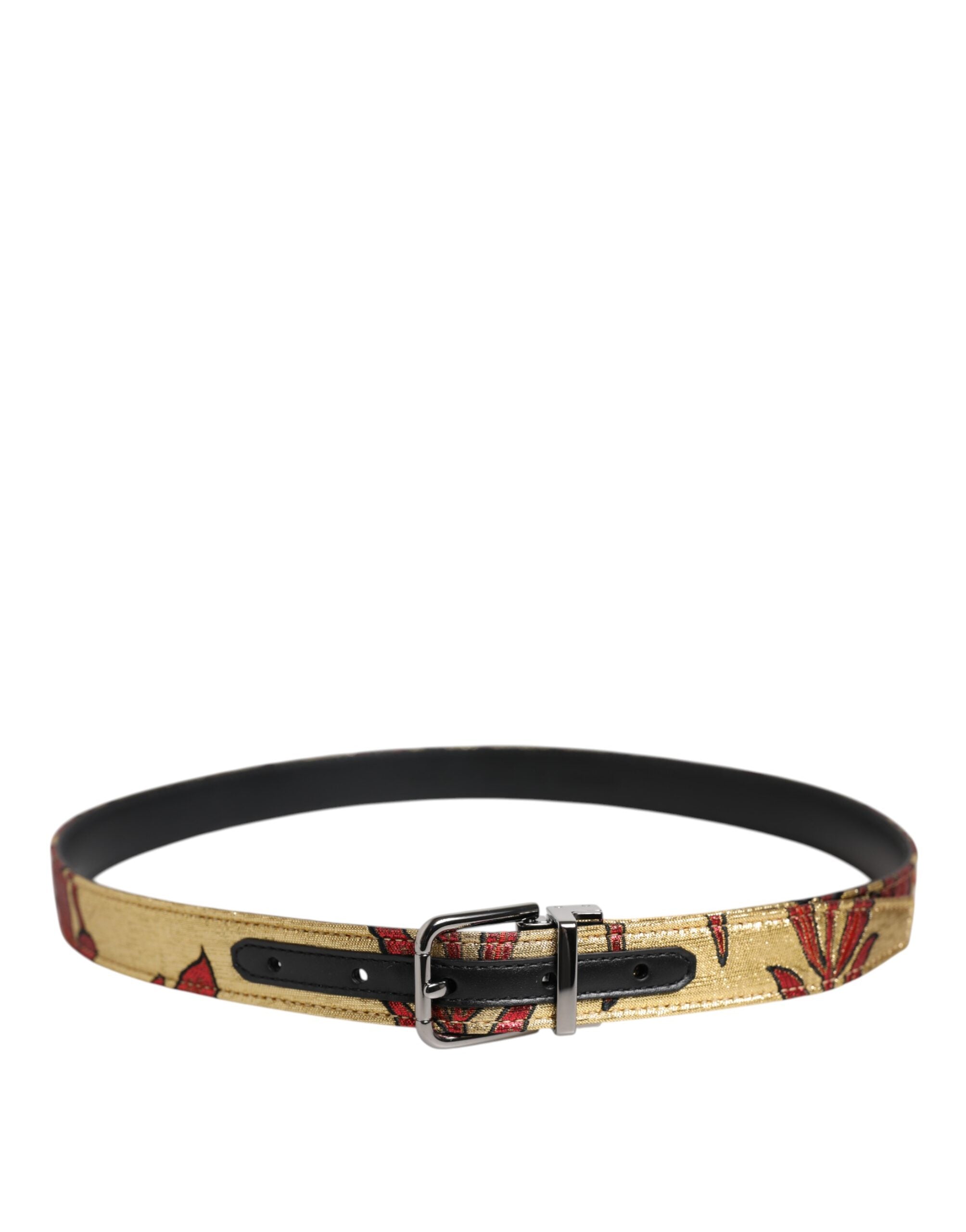 Dolce & Gabbana Gold Floral Jacquard Silber Metallschnalle Gürtel