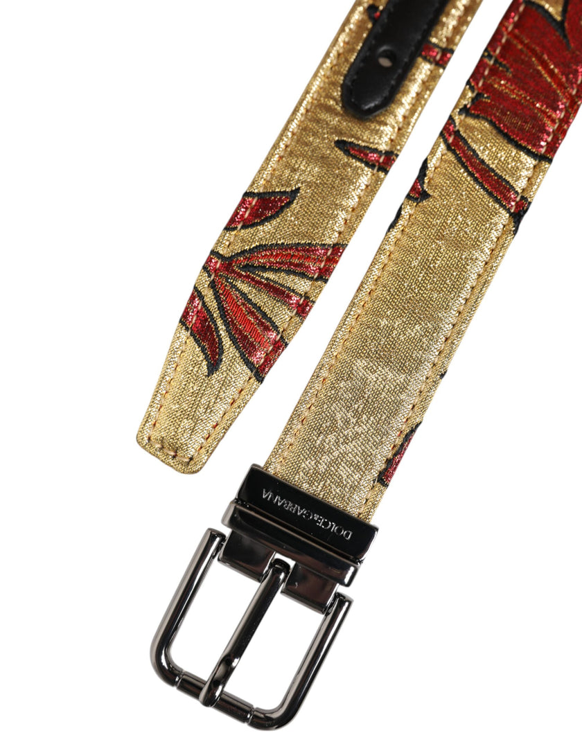 Dolce & Gabbana Gold Floral Jacquard Silber Metallschnalle Gürtel