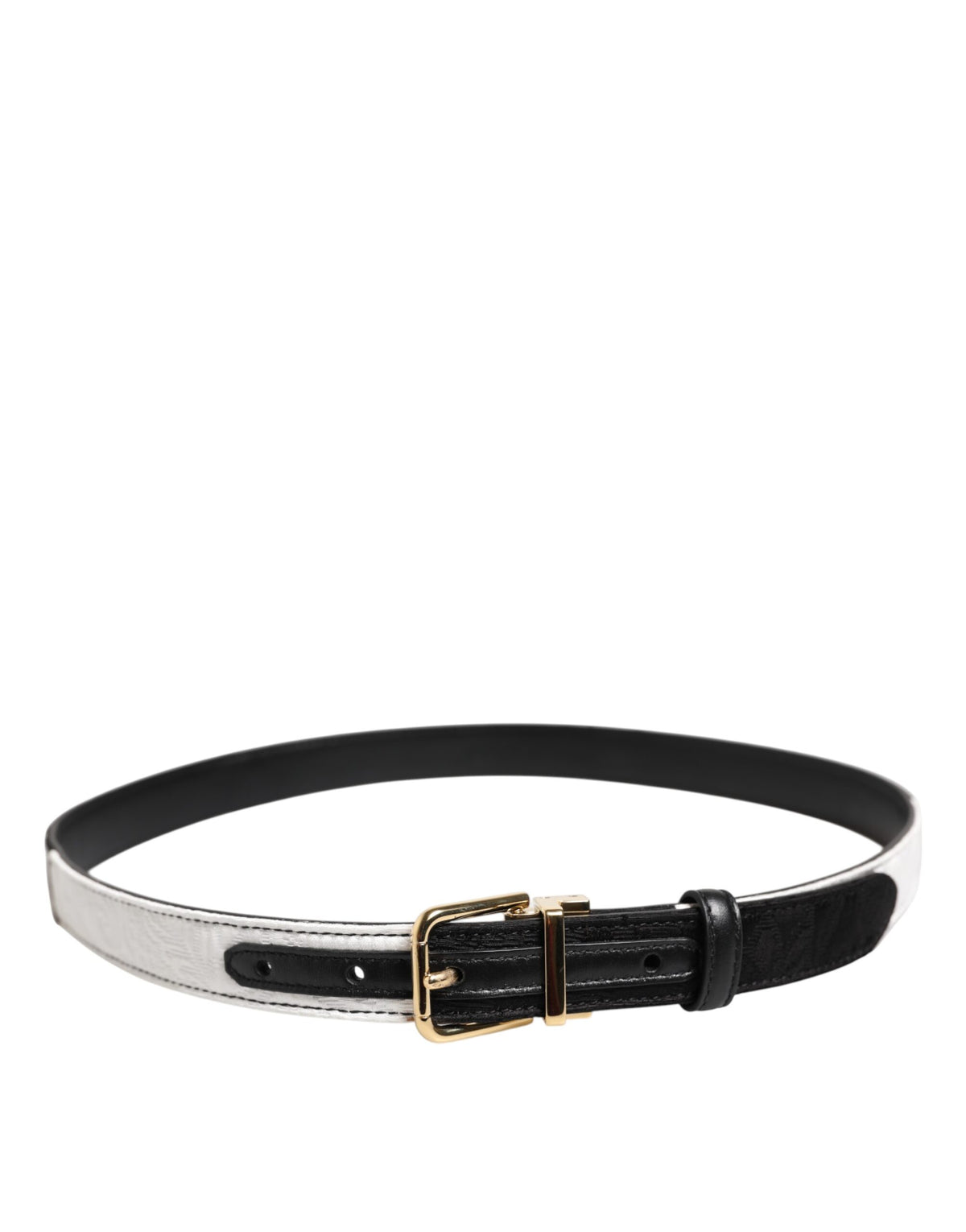 Dolce & Gabbana Black White Patchwork Belt with Gold Metal Buckle