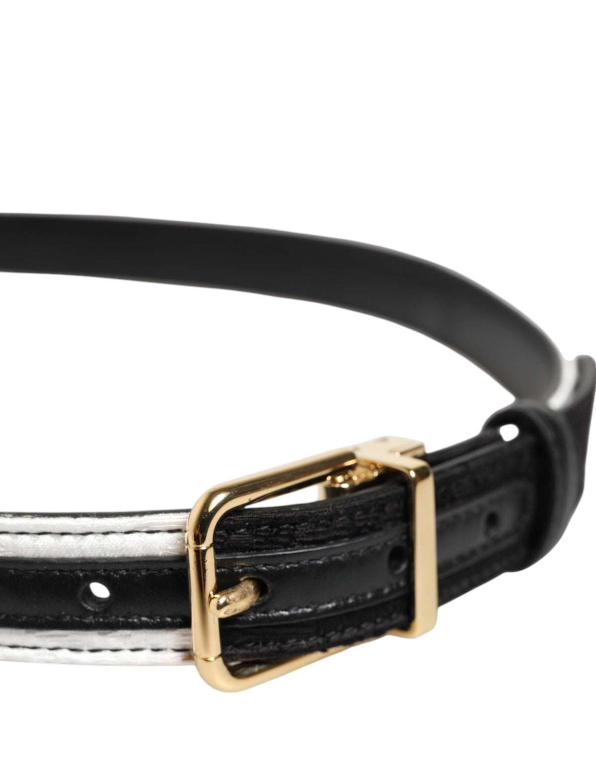 Dolce & Gabbana Black White Patchwork Belt with Gold Metal Buckle