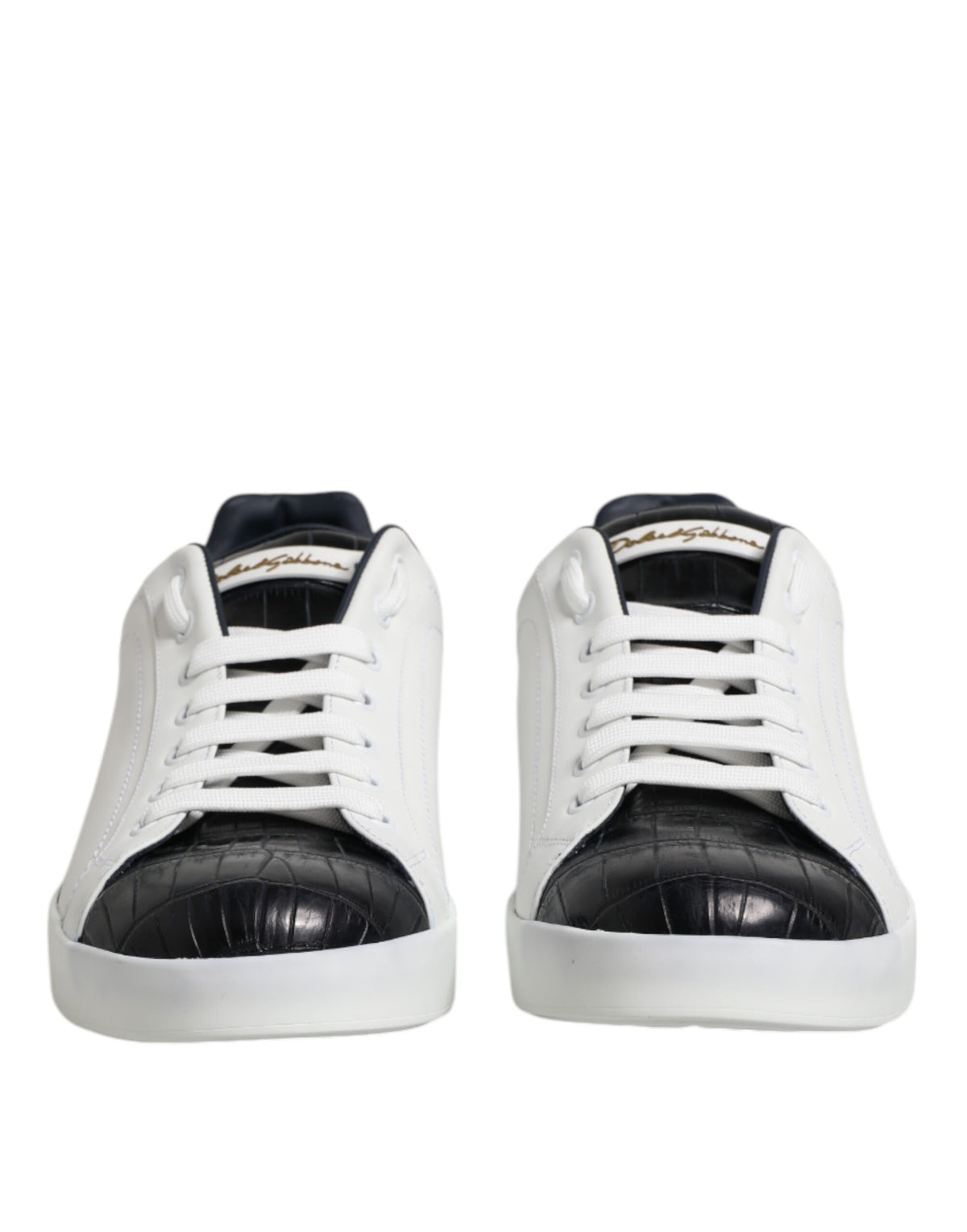 Dolce & Gabbana Weiß Schwarz Leder Portofino Sneaker Schuhe