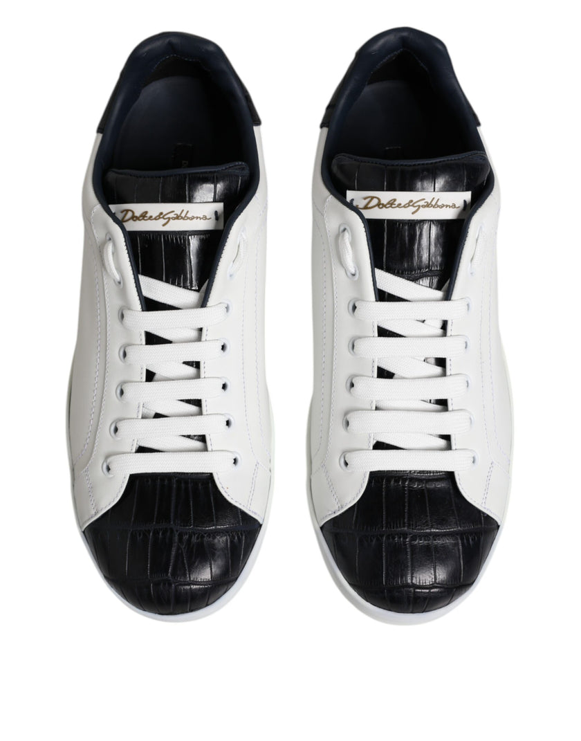 Dolce & Gabbana Weiß Schwarz Leder Portofino Sneaker Schuhe