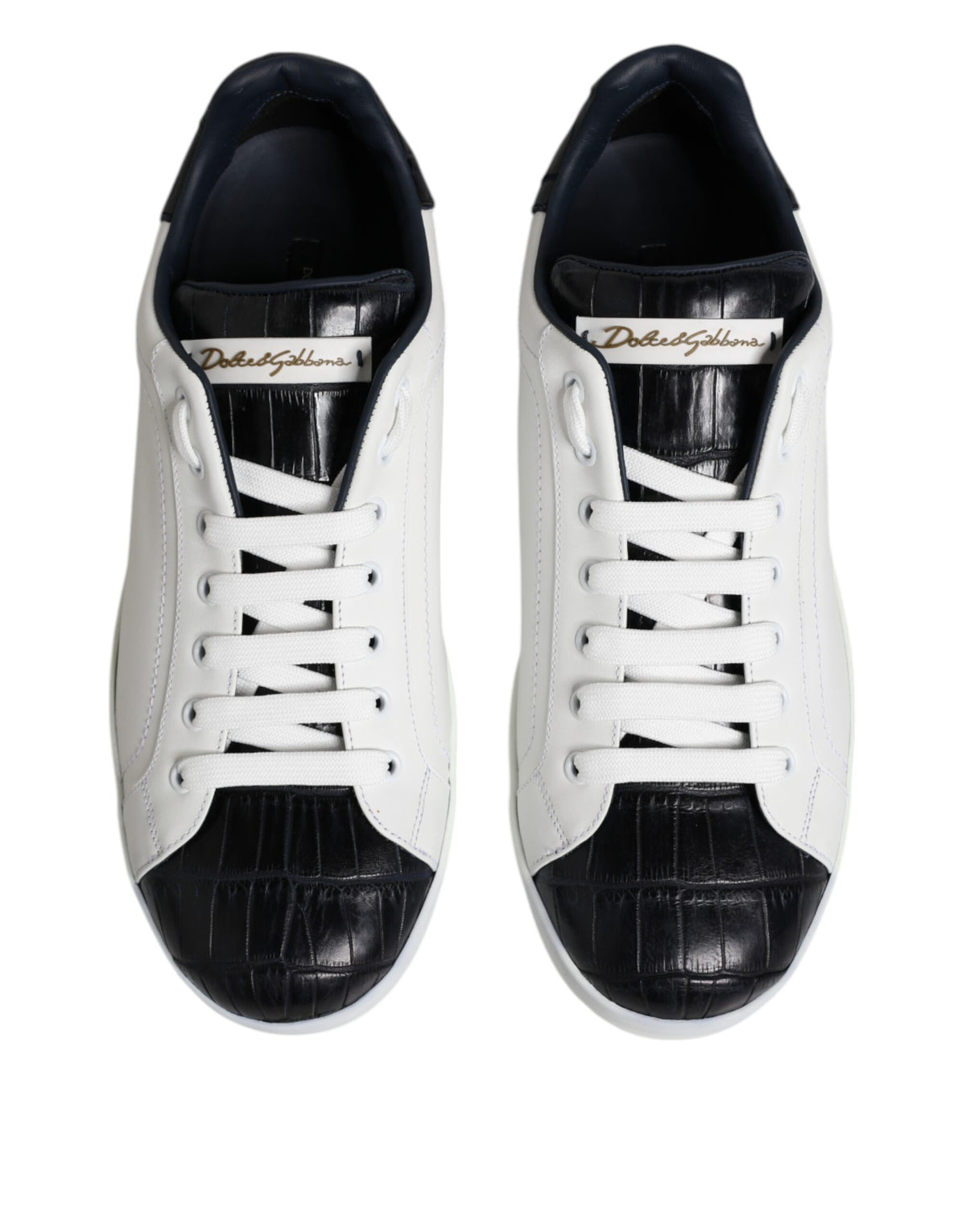 Dolce & Gabbana Weiß Schwarz Leder Portofino Sneaker Schuhe