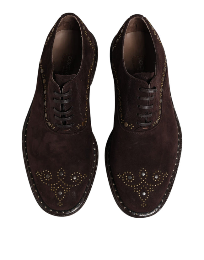 Dolce & Gabbana Braune Samt-Schnürschuhe in Oxford-Optik