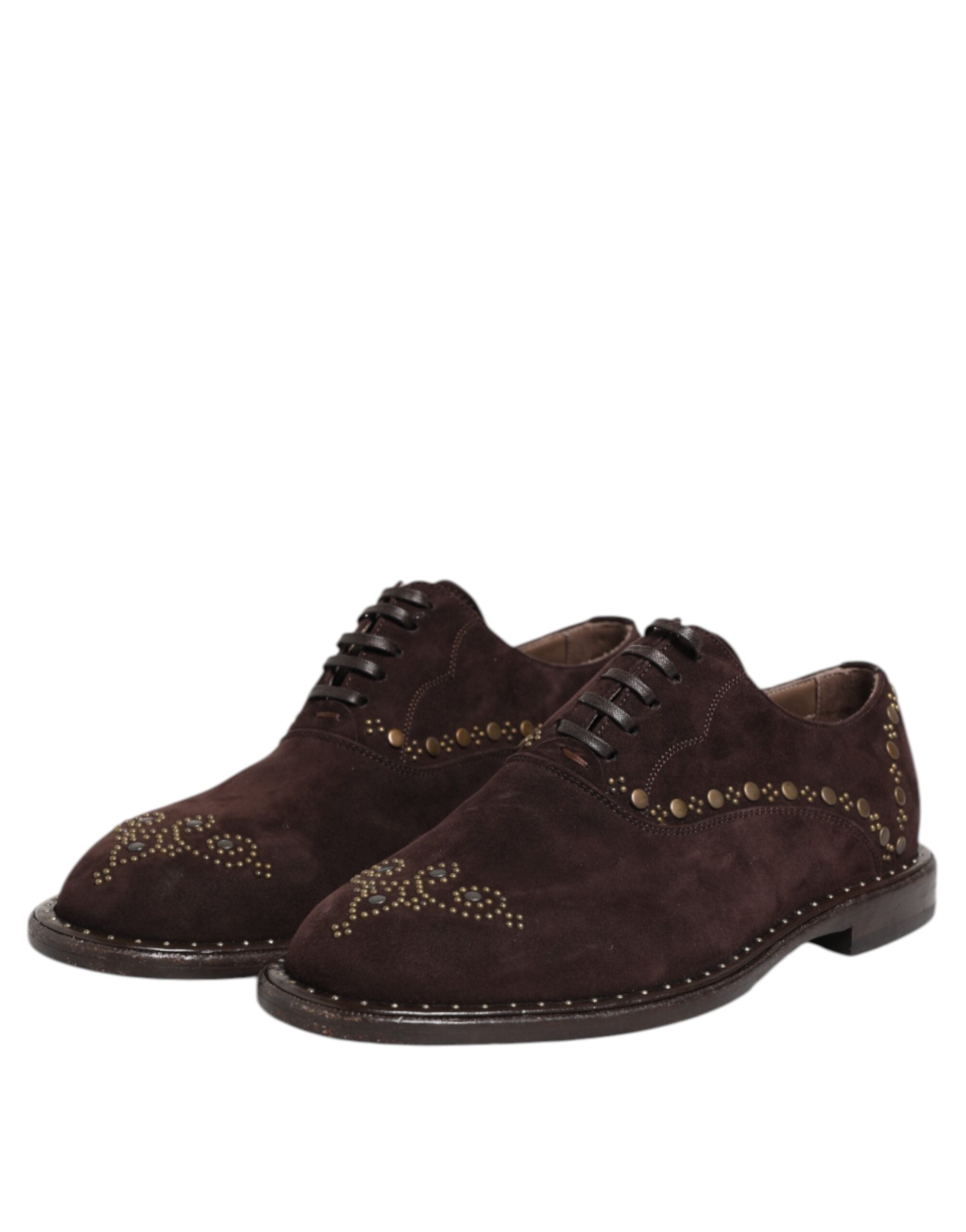 Dolce & Gabbana Braune Samt-Schnürschuhe in Oxford-Optik