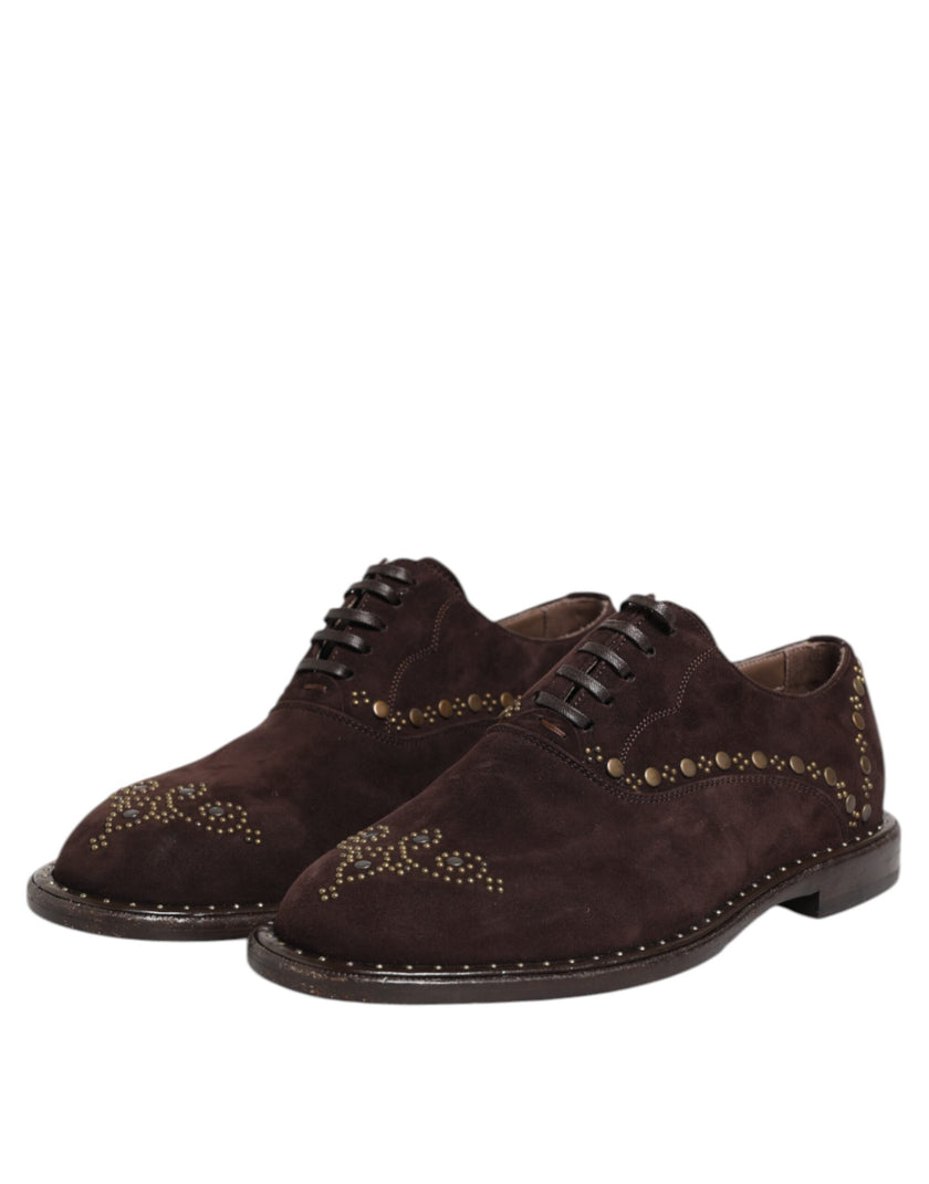 Dolce & Gabbana Braune Samt-Schnürschuhe in Oxford-Optik