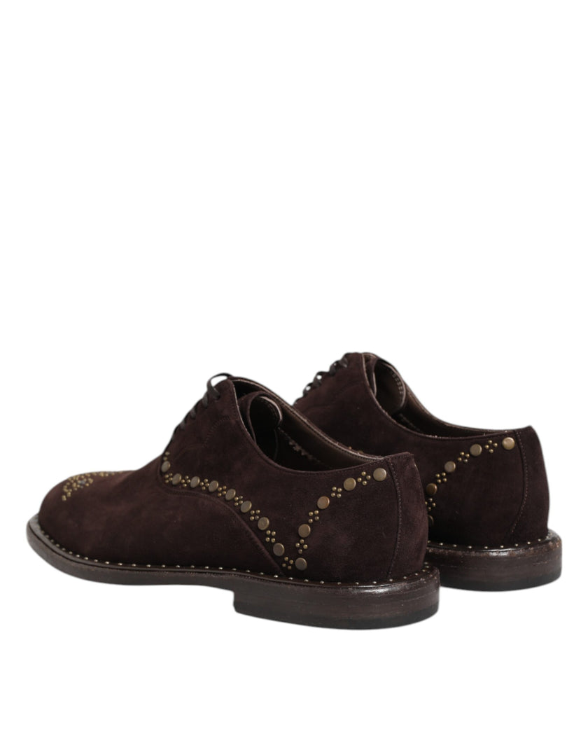 Dolce & Gabbana Braune Samt-Schnürschuhe in Oxford-Optik