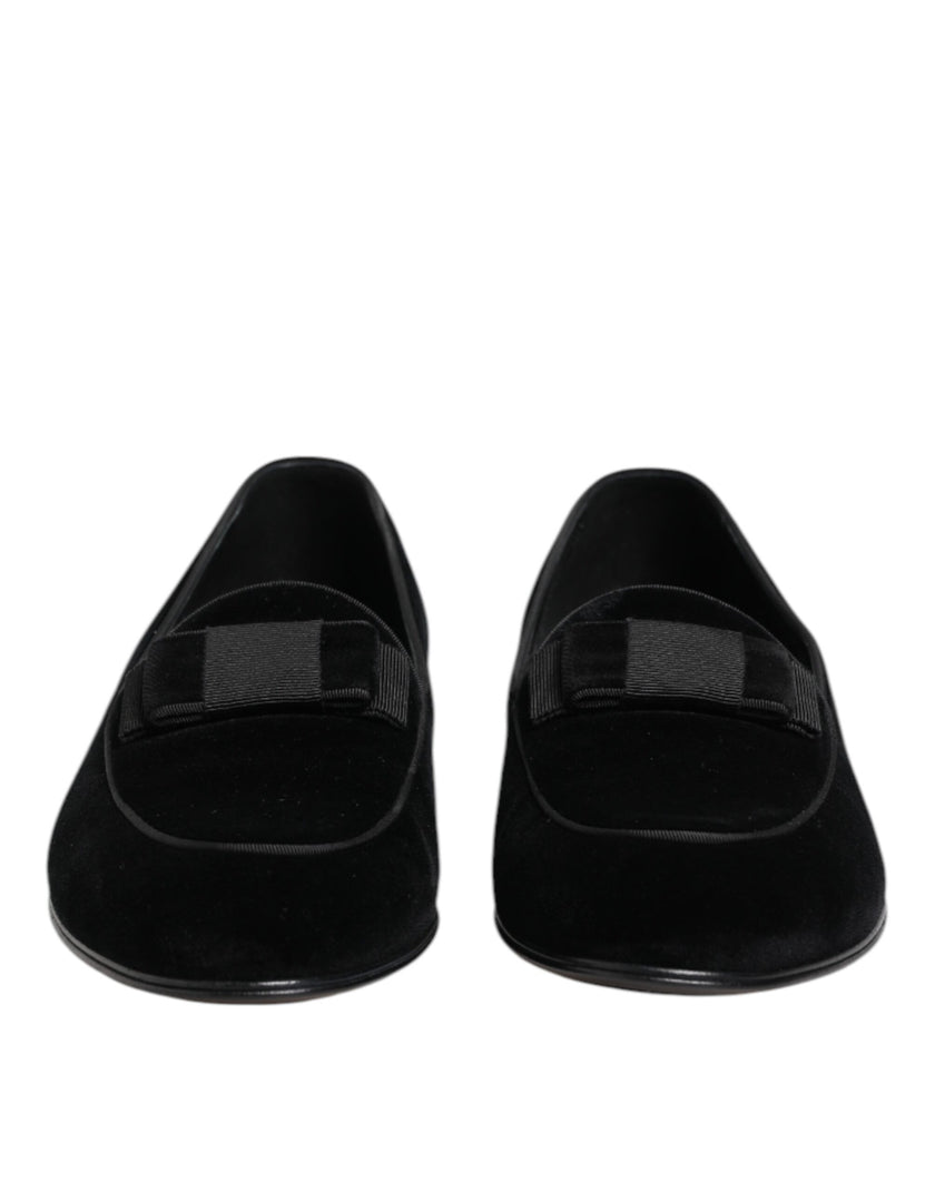 Dolce & Gabbana Schwarzer Samt Loafers Formal Männer Kleid Schuhe
