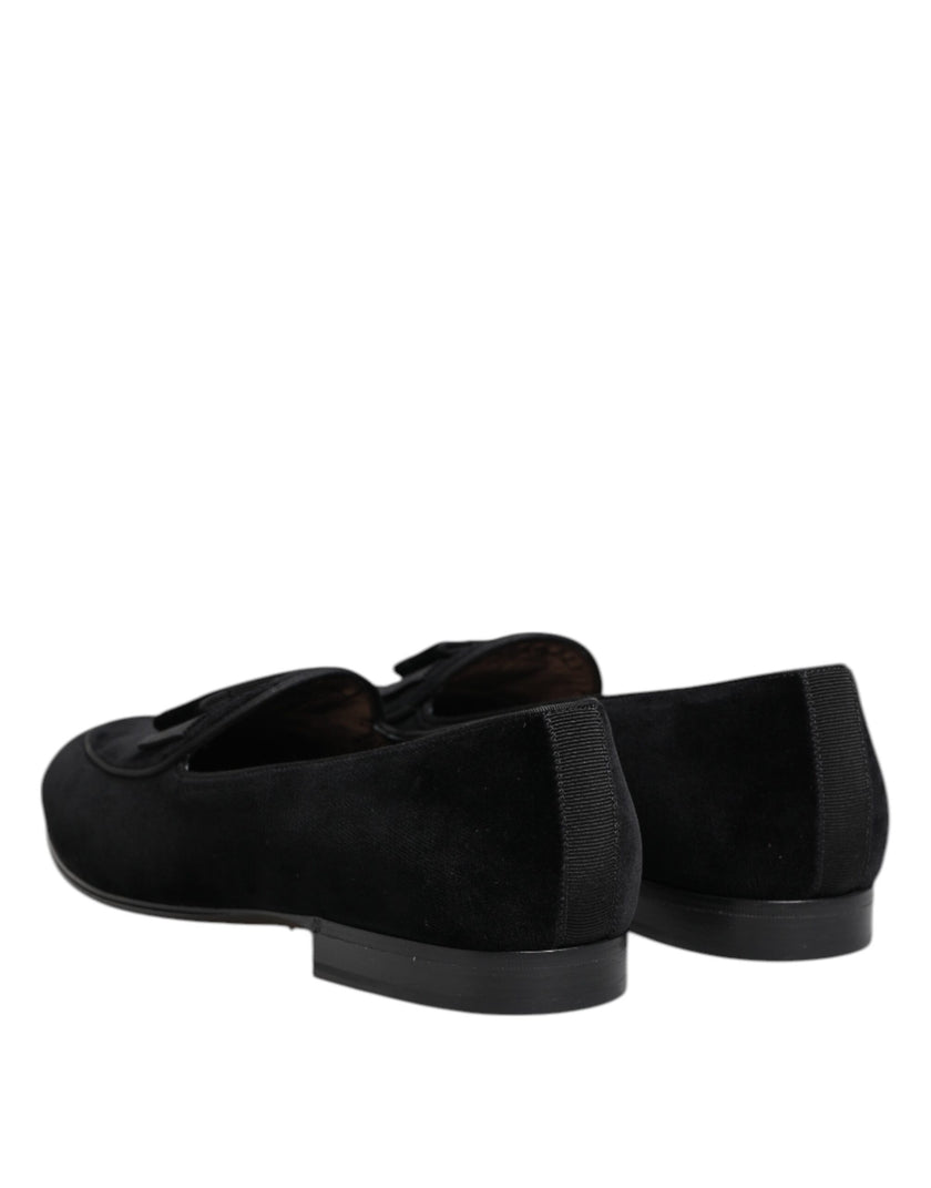 Dolce & Gabbana Schwarzer Samt Loafers Formal Männer Kleid Schuhe