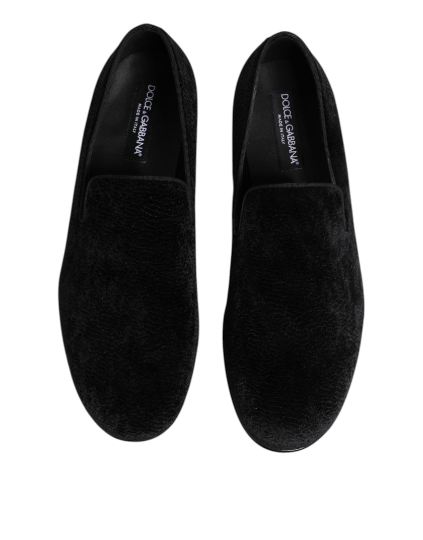 Dolce & Gabbana Schwarz Jacquard Loafers Formal Männer Kleid Schuhe