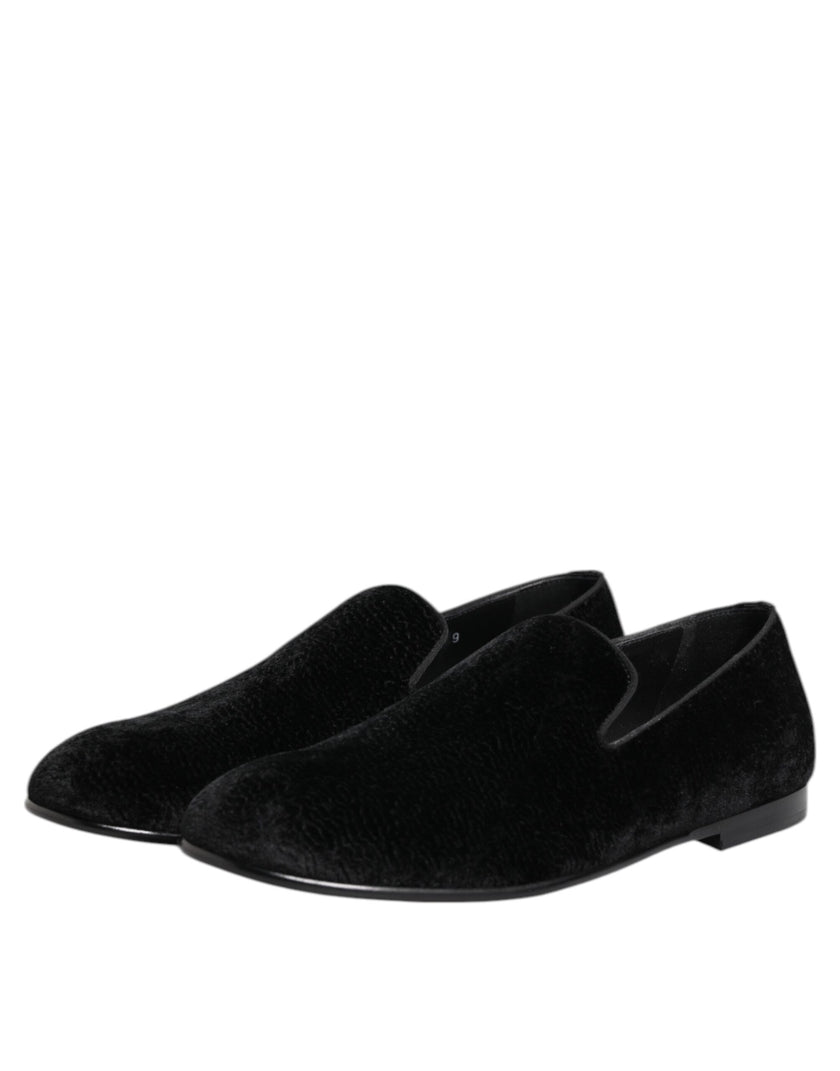 Dolce & Gabbana Schwarz Jacquard Loafers Formal Männer Kleid Schuhe