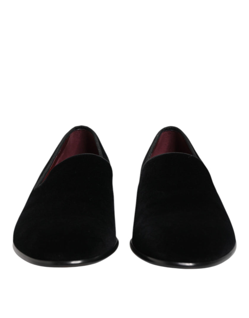 Dolce & Gabbana Schwarzer Samt Slip On Loafers Männer Formelle Schuhe