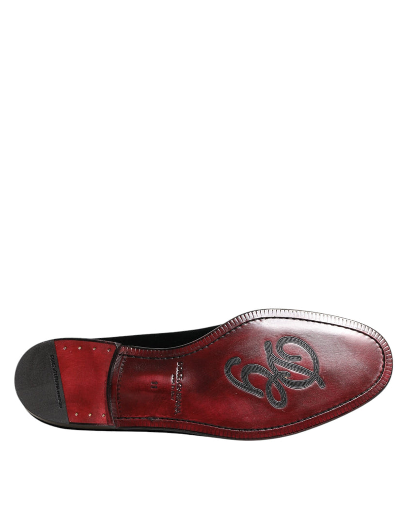 Dolce & Gabbana Schwarzer Samt Slip On Loafers Männer Formelle Schuhe
