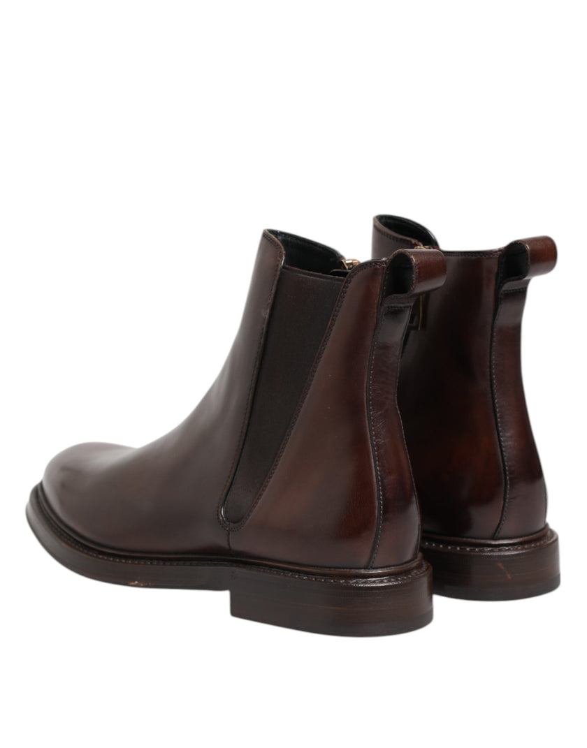 Dolce & Gabbana Braun Chelsea Leder Mid Calf Stiefel Schuhe