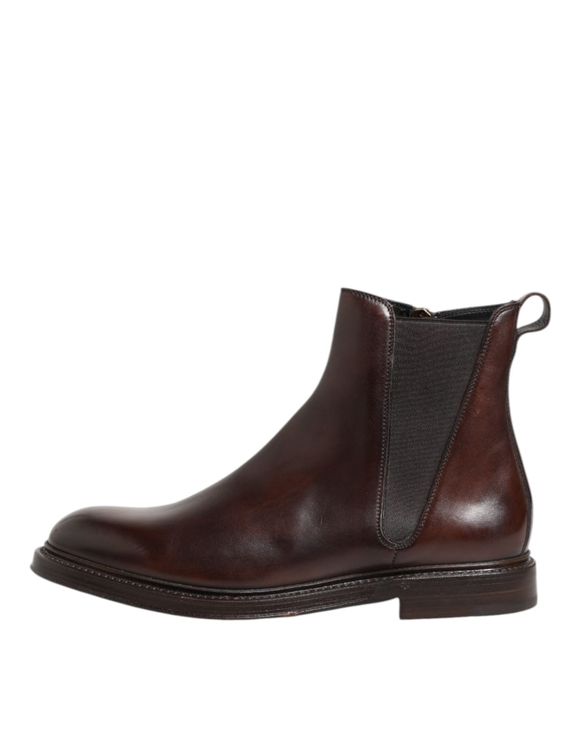 Dolce & Gabbana Braun Chelsea Leder Mid Calf Stiefel Schuhe