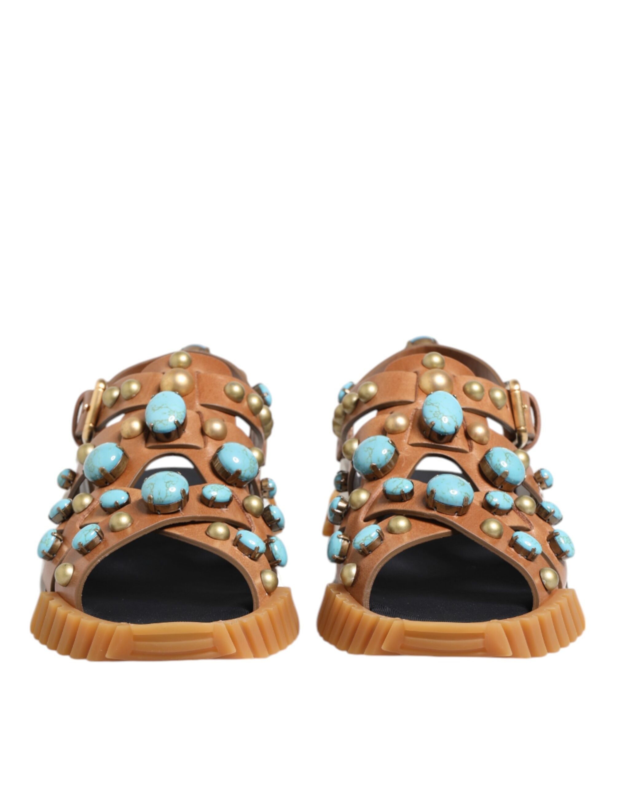 Dolce & Gabbana Braunes Leder Nietenschuhe Sandalen Schuhe