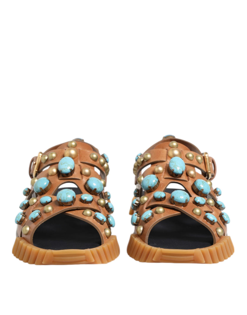 Dolce & Gabbana Braunes Leder Nietenschuhe Sandalen Schuhe