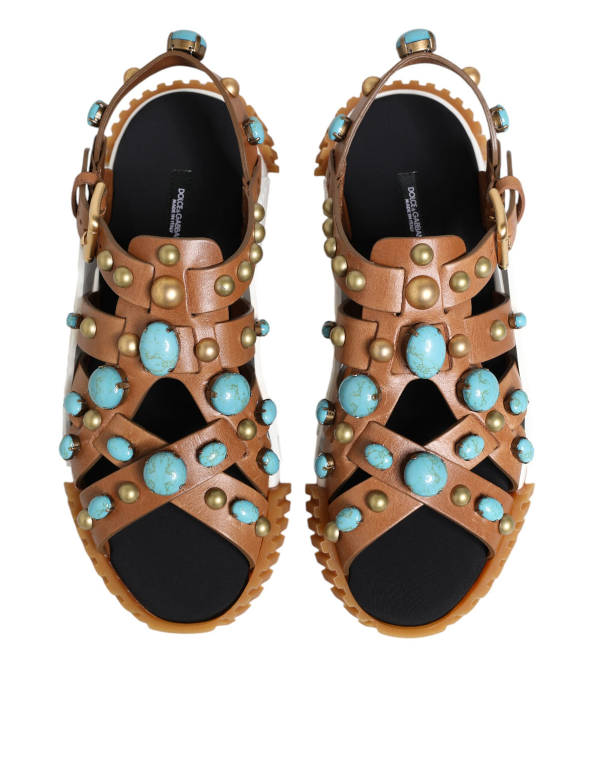 Dolce & Gabbana Brown Leather Studded Shoes Sandals
