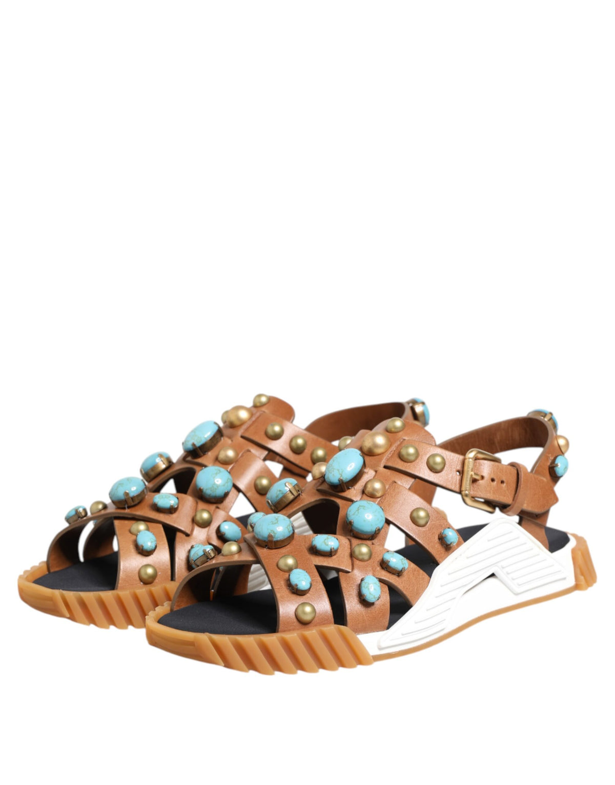Dolce & Gabbana Brown Leather Studded Shoes Sandals