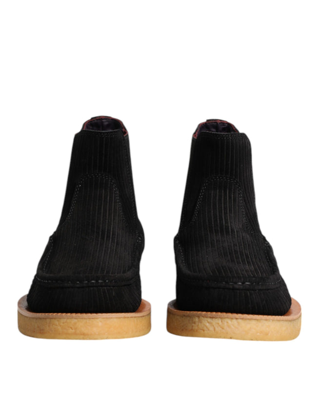 Dolce & Gabbana Schwarz Kalb Wildleder Slip On Stiefeletten Schuhe