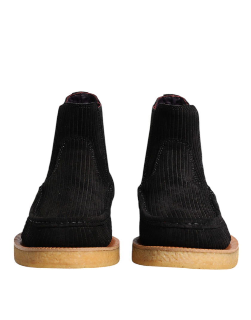 Dolce & Gabbana Schwarz Kalb Wildleder Slip On Stiefeletten Schuhe