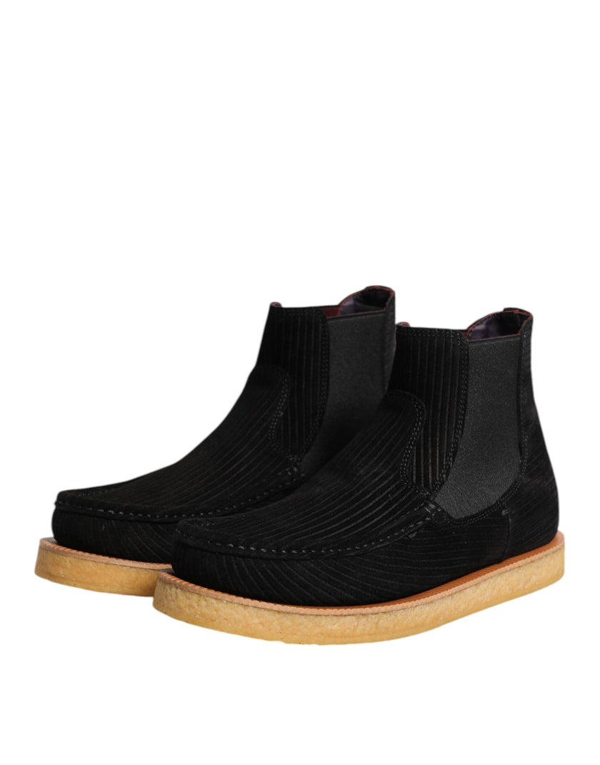 Dolce & Gabbana Schwarz Kalb Wildleder Slip On Stiefeletten Schuhe