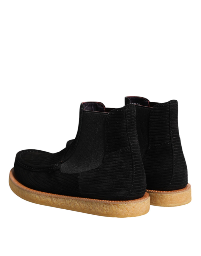 Dolce & Gabbana Schwarz Kalb Wildleder Slip On Stiefeletten Schuhe