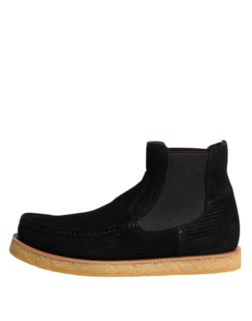 Dolce & Gabbana Schwarz Kalb Wildleder Slip On Stiefeletten Schuhe