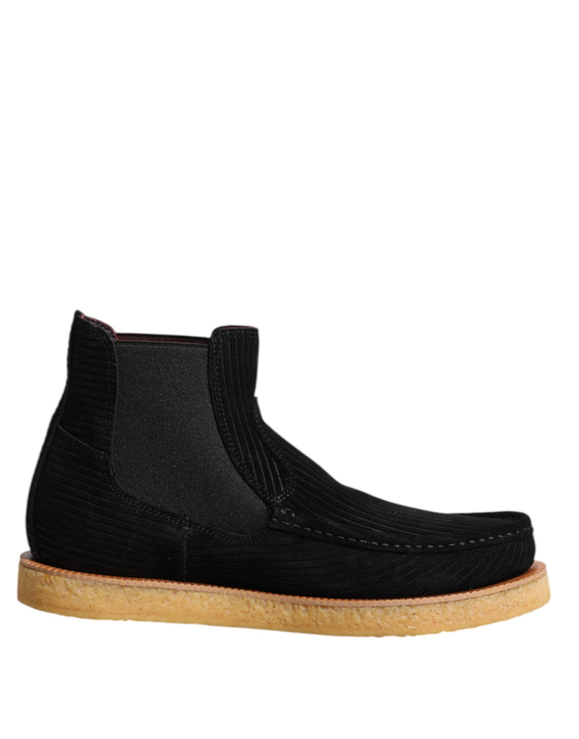 Dolce & Gabbana Schwarz Kalb Wildleder Slip On Stiefeletten Schuhe