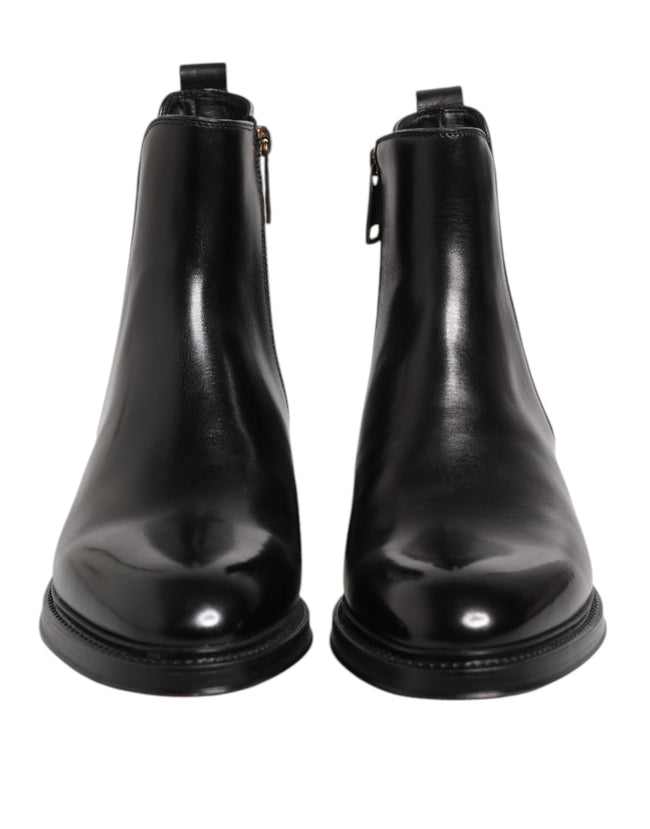 Dolce & Gabbana Schwarz Chelsea Leder Mid Calf Stiefel Schuhe
