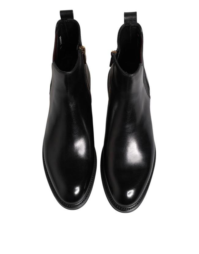 Dolce & Gabbana Schwarz Chelsea Leder Mid Calf Stiefel Schuhe