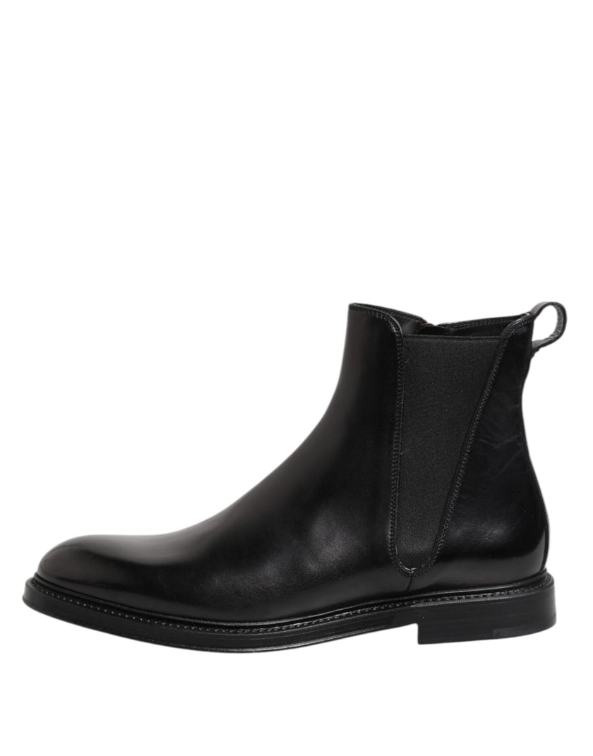 Dolce & Gabbana Schwarz Chelsea Leder Mid Calf Stiefel Schuhe