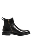 Dolce & Gabbana Schwarz Chelsea Leder Mid Calf Stiefel Schuhe