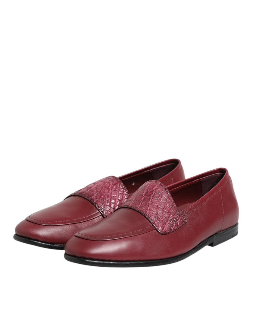 Dolce & Gabbana Burgunder Leder Formal Slip On Schuhe