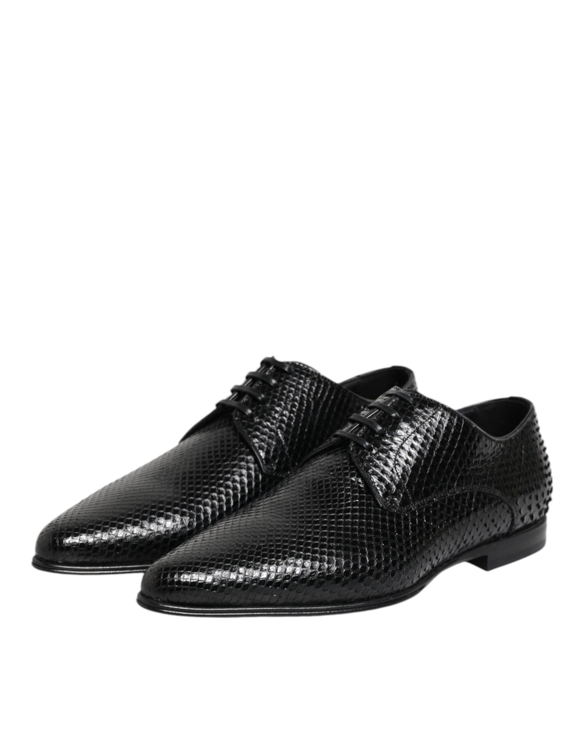 Dolce & Gabbana Black Exotic Leather Derby Lace-Up Shoes