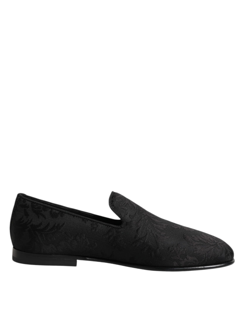 Dolce & Gabbana Schwarz Floral Brokat Loafers Männer Kleid Schuhe