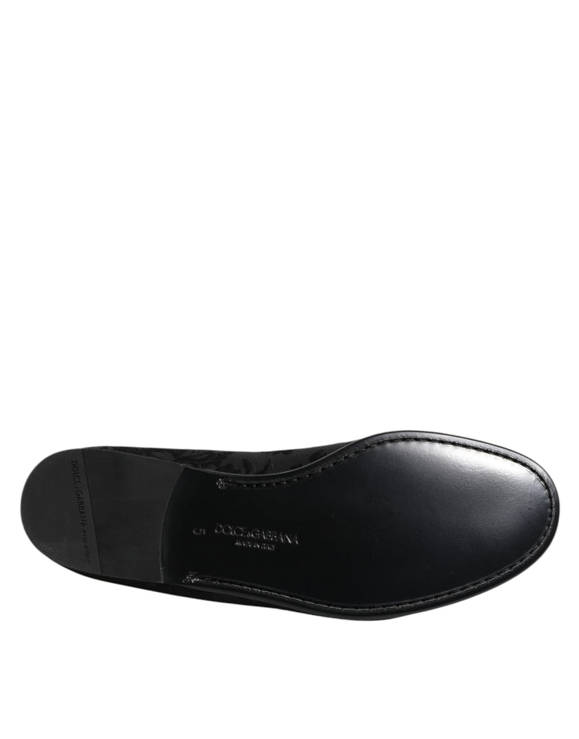 Dolce & Gabbana Schwarz Floral Brokat Loafers Männer Kleid Schuhe