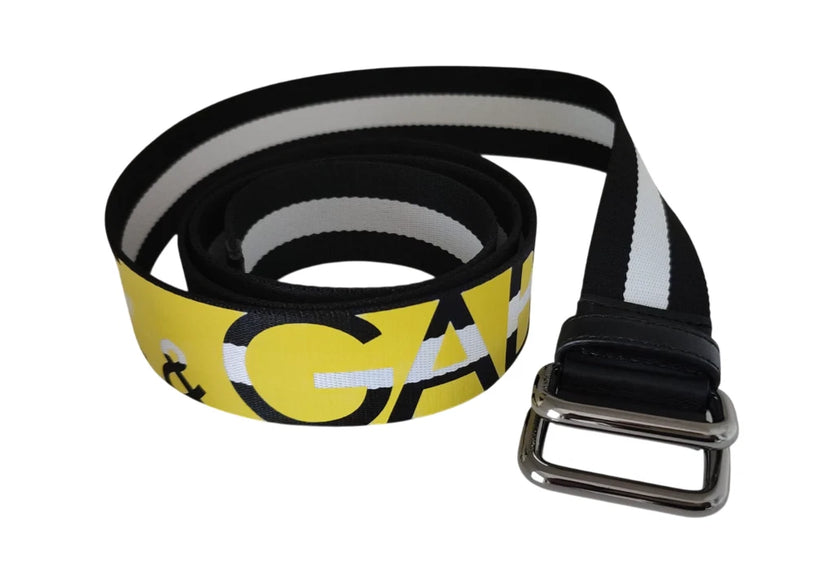 Dolce & Gabbana Gürtel mit gestreifter Metallschnalle und schwarz-gelbem Logo