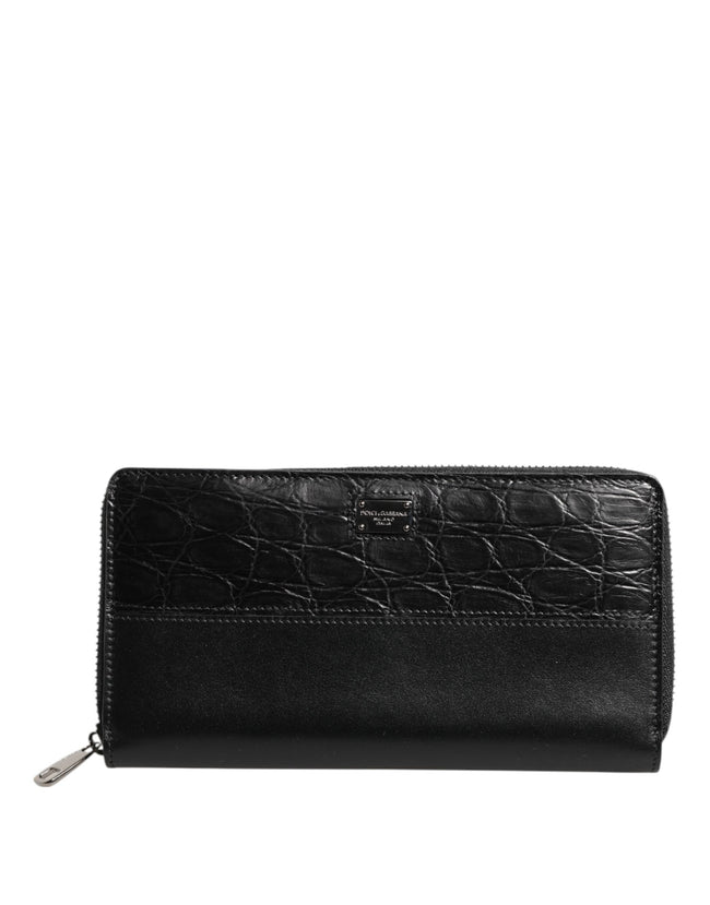 Dolce & Gabbana Schwarzes Leder Logo-Plakette Reißverschluss Continental Brieftasche
